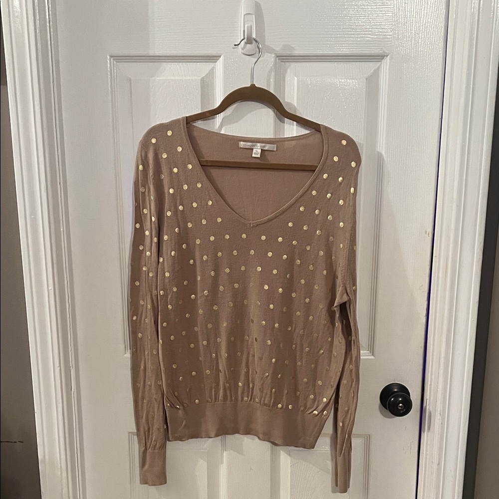 LC Lauren Conrad Tan Sweater with Gold Dots